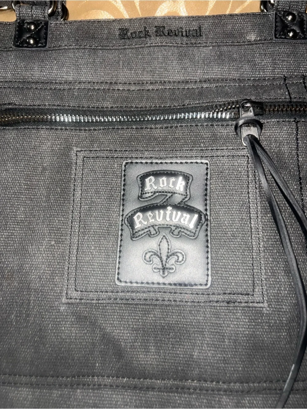 NWOT Rock Revival GRAY  Black Denim Canvas Messenger Crossbody Tote Bag